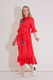 Embroidery Detailed Linen Red Dress