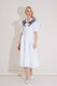 Voluminous Embroidered White Midi Dress
