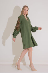 Viscose Linen Tunic Dress With Embroidered Detail Shirted Sleeves